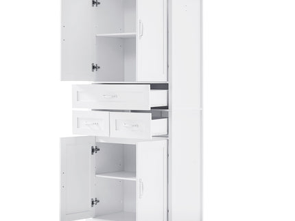Tall Bathroom Storage Cabinet With 4 Doors 3 Drawers Adjustable Shelves - White