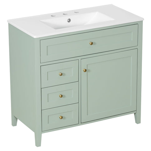 Bathroom Vanity With Sink, 3 Drawers & Cabinet With Adjustable Shelves