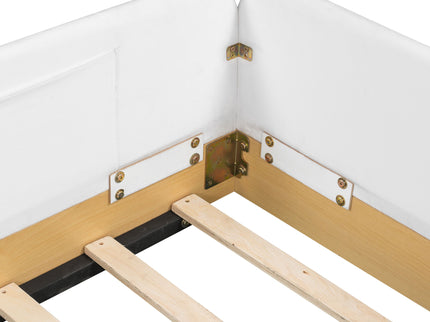 Twin Upholstered Platform Bed With Guardrail And Storage Bags - Natural