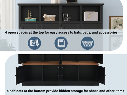 Hall Tree With Bench And Cabinet, 4 In 1 Entryway Bench With Coat Rack