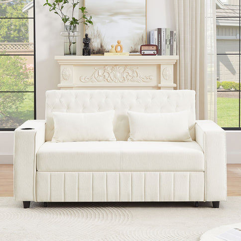 Pull-Out Sofa Bed Convertible Couch With Adjustable Backrest For Living Room