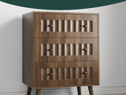 3 Drawer Dresser, Storage Cabinet With Vertical Grooves For Bedroom - Walnut