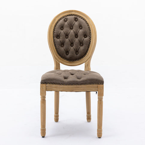French Style Solid Wood Frame Antique Painting, Hand-Pulled Buckle Decoration Artificial Dining Chair With Nailhead Trim, Wood Legs