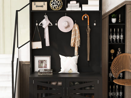 Entryway Bench With Coat Rack, 3 In 1 Design And Adjustable Shelves