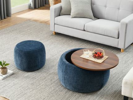 Round Storage Ottoman, 2 In 1 Function, End Table And Ottoman