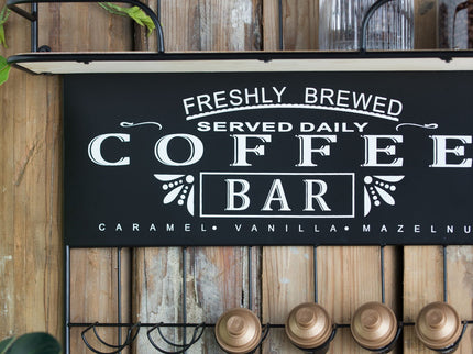 Floating Coffee Bar Shelf With Coffee Pod Holder, Hooks And Storage Shelf - Black