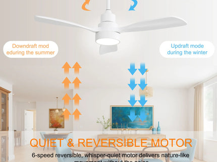 48" Ceiling Fan With Dimmable 3Cct LED Light, DC Motor, Reversible - White