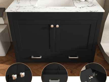 Bathroom Vanity Set, Soft Close Doors, 3 Faucet Holes, Sink Included - Black