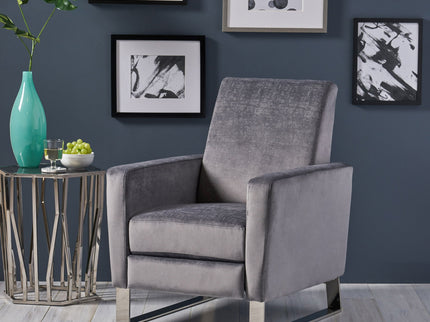 Bolt - Upholstered Recliner Chair With Stainless Steel Base - Gray / Chrome