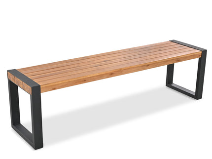 3 Pieces Outdoor Dining Table With 2 Benches, Patio Dining Set With Unique Top Texture, Acacia Wood Top & Steel Frame, All Weather Use, For Outdoor & Indoor - Natural