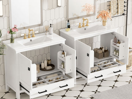 Bathroom Vanity With Sink, Soft Close Doors, Double Storage Shelves & Divided Drawer Ample Storage - White