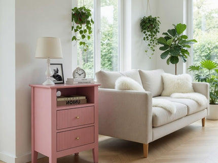 Fluted Nightstand With 2 Drawers
