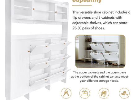 On Trend Multifunctional Tipping Bucket Shoe Cabinet With Storage Shelf & 6 Flip Drawers