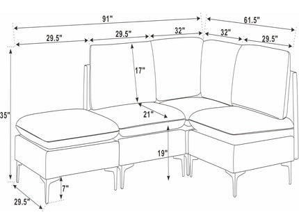 Upholstered Modular Sectional With Tall Legs, Medium Firm Seat