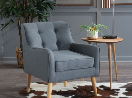 Modern Arm Chair With Tufted Back And Wooden Legs
