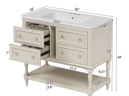 Bathroom Vanity Cabinet With Undermount Sink, 4 Drawer Set