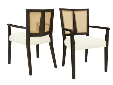 Mid Century Modern Arm Dining Chair Set With Rattan Backrest