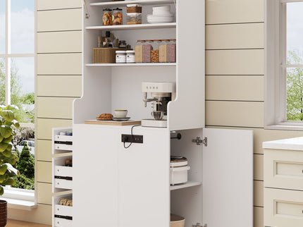 Pantry Cabinet With Hydraulic Flip Top And USB Charging Port