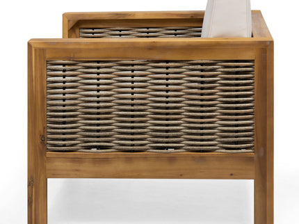 Outdoor 4 Seater Acacia Wood Chat Set With Wicker Accents And Cushions - Teak / Mixed Brown / Beige