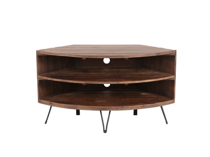 Fan Shape Reclaimed Wood Corner Media Table For Living Room Wise Use Your Space - Natural