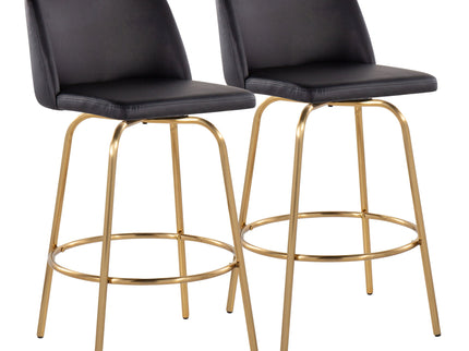 Toriano - Contemporary, Fixed Height Counter Stool With Swivel With Round Footrest (Set of 2)