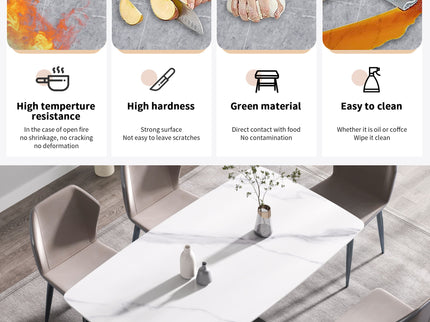 63" Modern Artificial Stone Dining Table, 6 People - White / Black