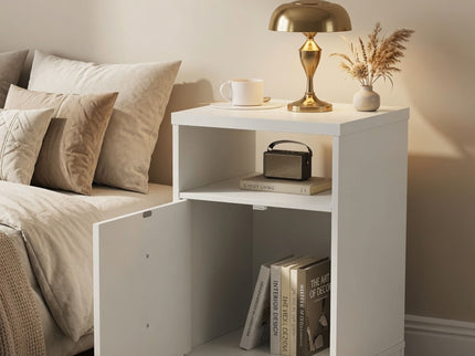 Nightstand With Door & Shelf, 2 Drawer Side Table