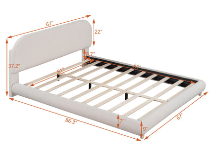 Upholstered Platform Bed With Thick Solid Frame And Stylish Curve-Shaped Design