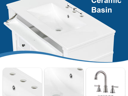 Freestanding Bathroom Vanity With Sink, Adjustable Shelf, Flip Drawer