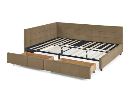 Storage Upholstered Tufted Bed Frame With Backrest And Armrests