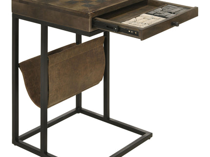 Checkmate - 1 Drawer Side Table With Carved Chess Board - Brown