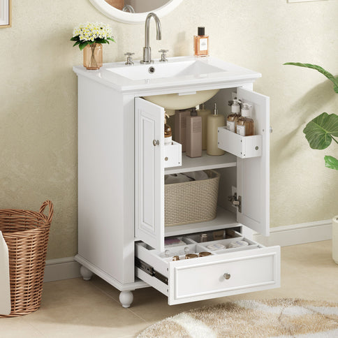 Modern Bathroom Vanity With Sink, Cabinet With Drawer And Dividers, Rectangular Storage Unit