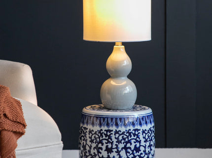 Ceramic Garden Stool, Small Side Tabel - White / Blue