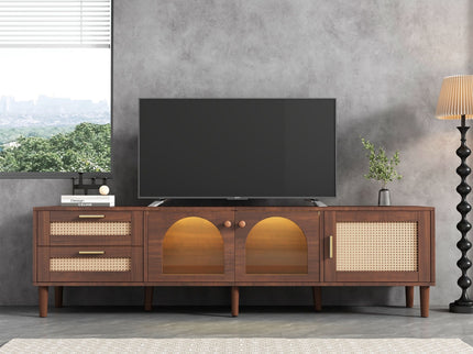 TV Stand With 3 Cabinets & 2 Drawers, LED Light Media Console For TVs Up To 80" - Dark Brown