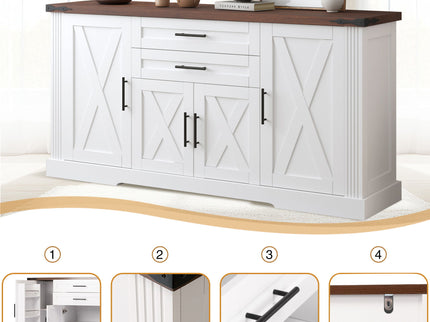 Barn Door Storage Cabinet With 2 Drawers & Door Rack, Adjustable Shelves