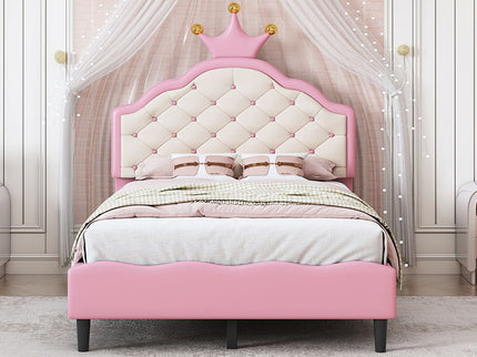 Lovely Crown Fantasy Princess Bed With Tufted Headboard