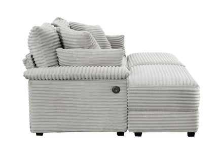 Double Chaise Lounge Set With Reversible Storage Ottomans, USB Port