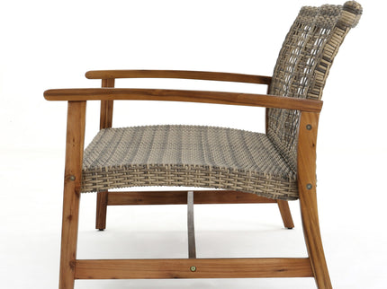 Outdoor Rattan Loveseat With Wooden Legs - Brown