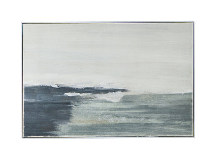 Large Rectangle Framed Wall Art Ocean Waves Canvas Print, Home Decor For Living Room Foyer Office - White / Blue