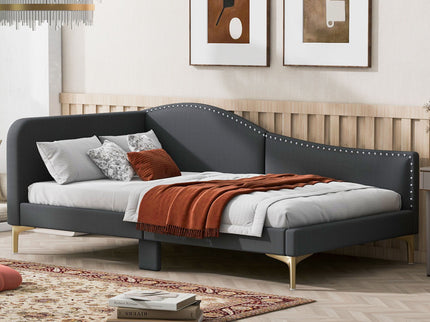 Upholstered Daybed With Headboard And Armrest, Support Legs