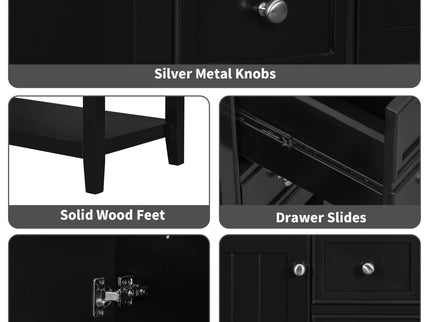 36" Bathroom Vanity & Sink, 2 Cabinet And 3 Drawers - Black
