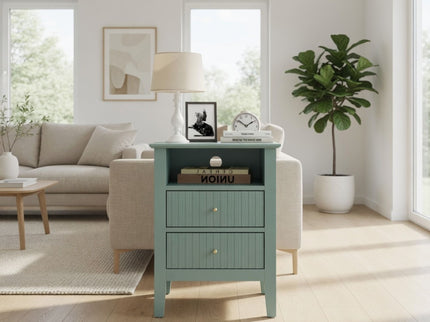 Fluted Nightstand With 2 Drawers