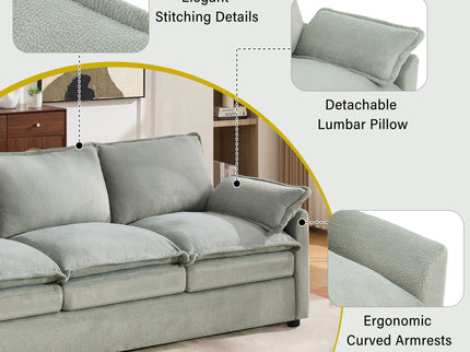 Modern 3 Seater Sofa With Side Storage Pockets For Living Room
