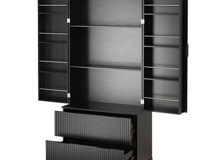 Fluted Kitchen Pantry Cabinet With 2 Large Drawers & 8 Door Spice Rack