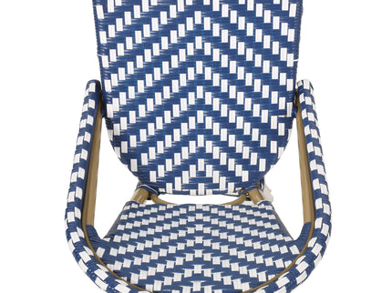 Outdoor Rattan French Barstool Set,, Bamboo, Seat Height - Navy Blue / White