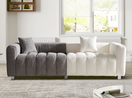 3 Seater Sofa With Metal Base Legs And 2 Pillows In +, 87.4" Premium Couch For Living Room - White / Gray