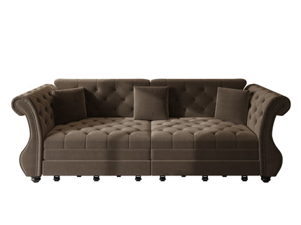 Oversized Chesterfield Pull Out Sofa Bed, Roll Arm Couch With Flower Tufting For Living Room
