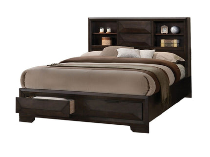 Contemporary Style Bed With Bookcase Headboard And Footboard Storage