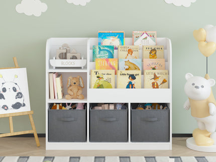 Bookcase And Bookshelf With 3 Collapsible Drawers, Multifunctional Display Stand