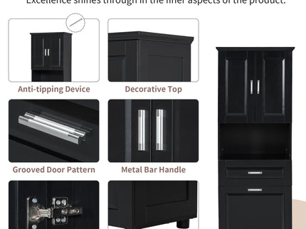 Tall Bathroom Cabinet With Tilt-Out Laundry Basket And Upper Storage